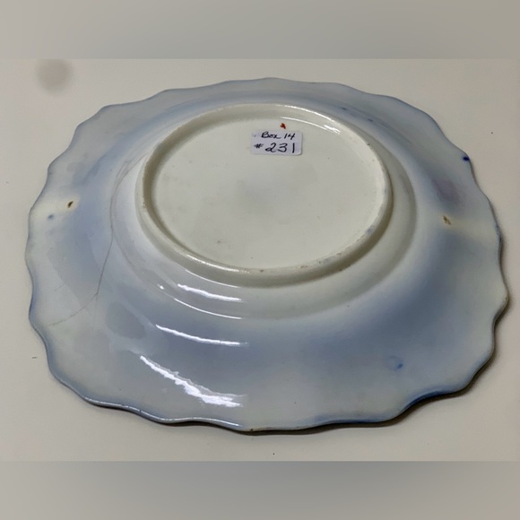 19th Century Gaudy Welsh Ironstone Banana Flow Blue Square Scalloped Plate - Picture 4 of 12